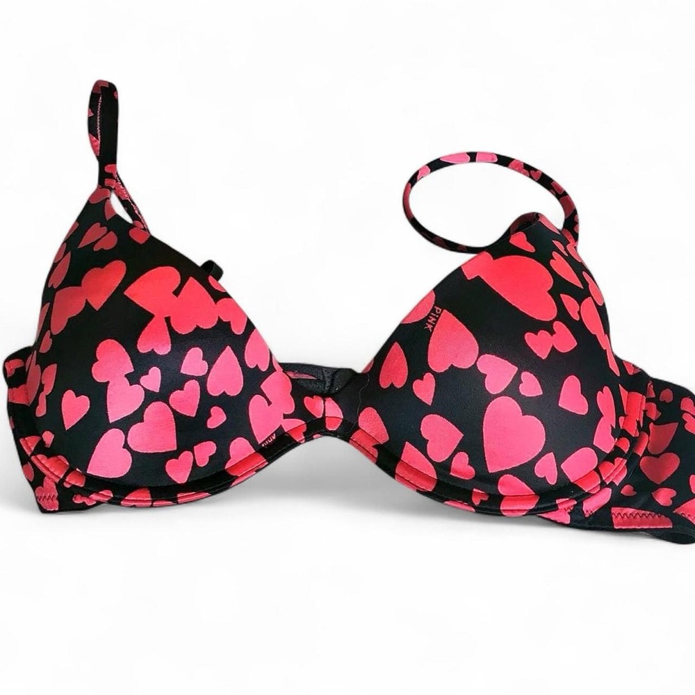 Victoria’s Secret Pink pink and black hearts bra - y2k valentines gift - love